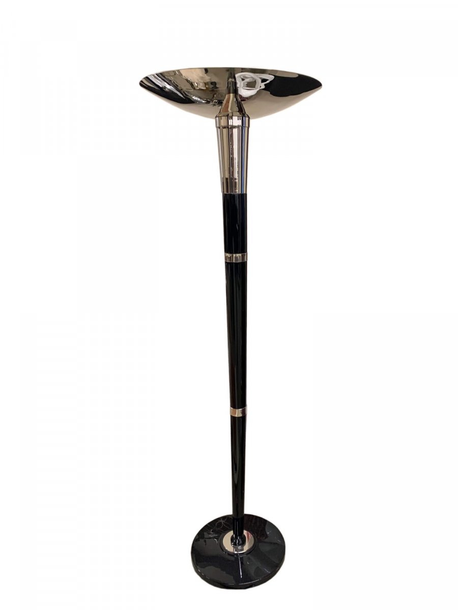 Art Deco Floor Lamp - Chrome & Black Piano