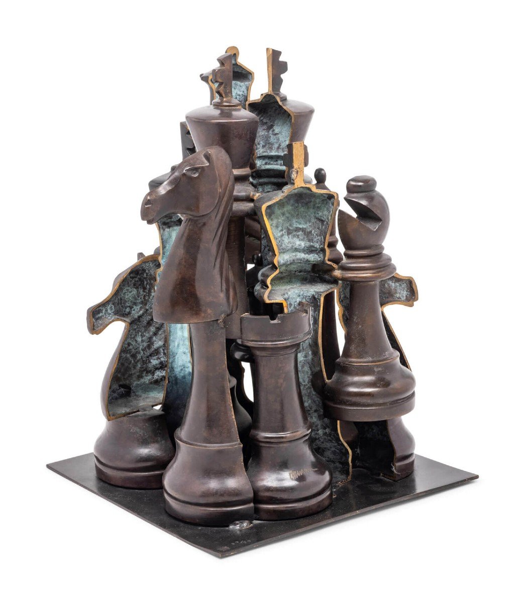 Gambit, The Great Chess Game - Arman - Bronze Sculpture-photo-3