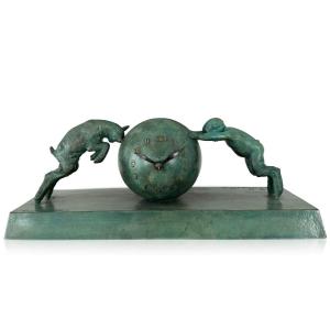 Art Deco Bronze Clock - Signed Silvestre