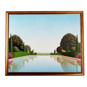 Pool, Côte d'Azur - Painting By Michel Tronel