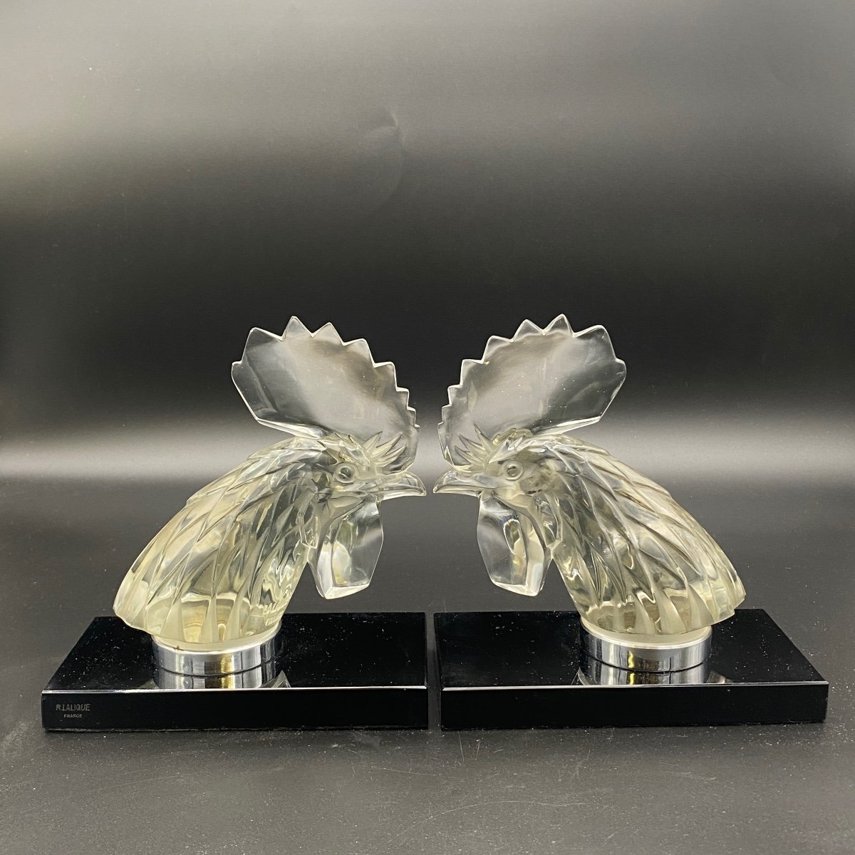 A Pair Of Rooster Head Mascots By R.lalique -photo-8