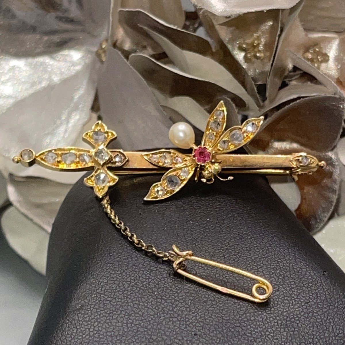 Sword Brooch Decorated With A Flying Insect In 18k Yellow Gold