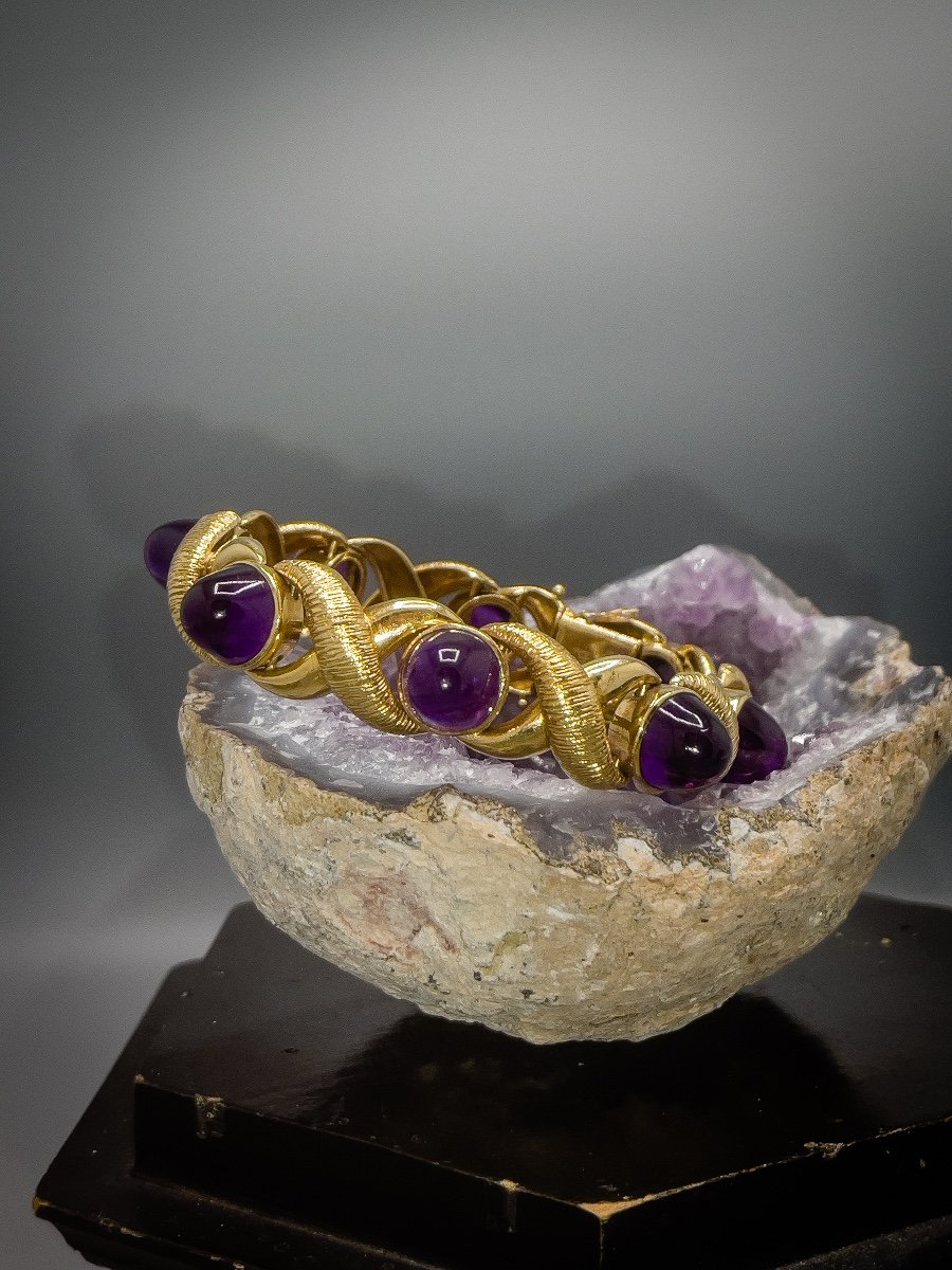 Imposing 18 K Gold Bracelet Set With Amethysts-photo-2