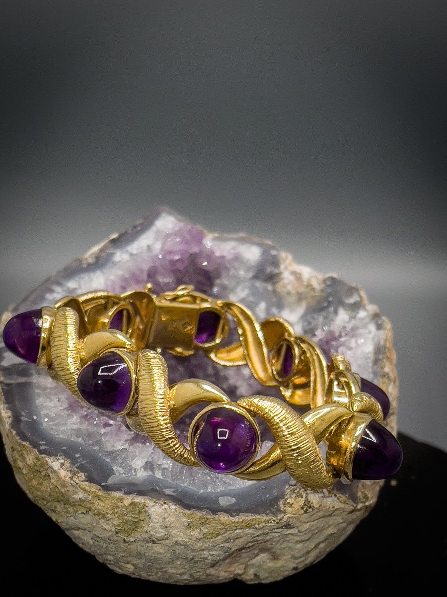 Imposing 18 K Gold Bracelet Set With Amethysts-photo-3