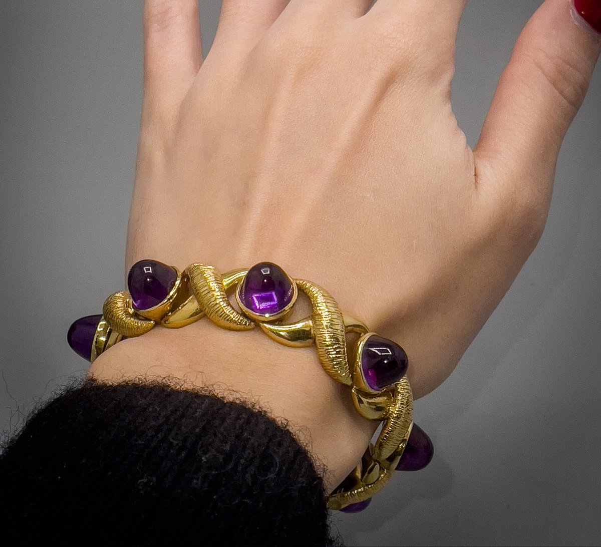 Imposing 18 K Gold Bracelet Set With Amethysts-photo-2