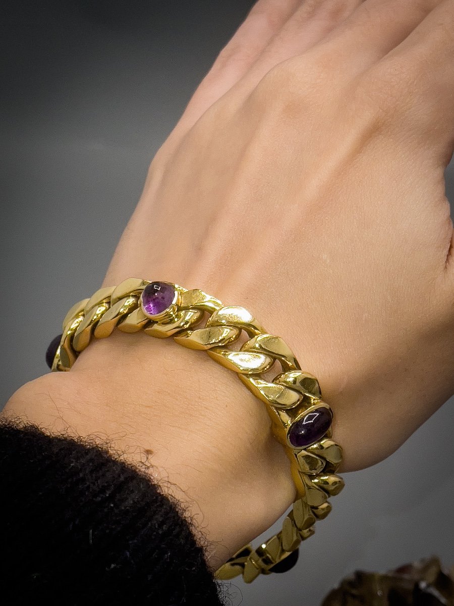 Vintage 18 K Gold Bracelet Set With Cabochon Amethysts-photo-4