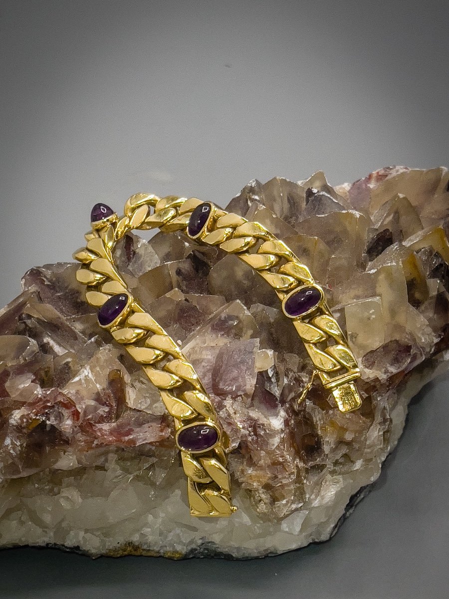 Vintage 18 K Gold Bracelet Set With Cabochon Amethysts-photo-1