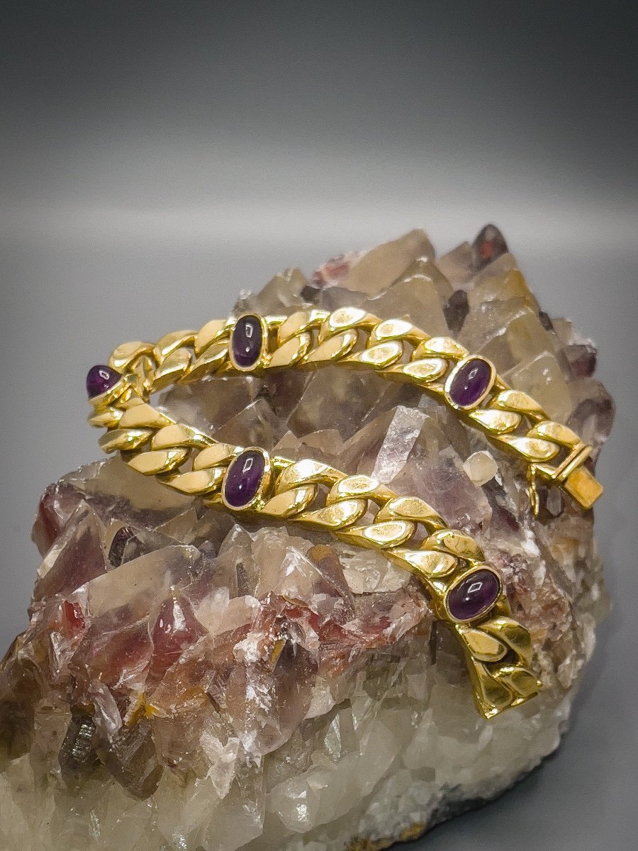 Vintage 18 K Gold Bracelet Set With Cabochon Amethysts-photo-2