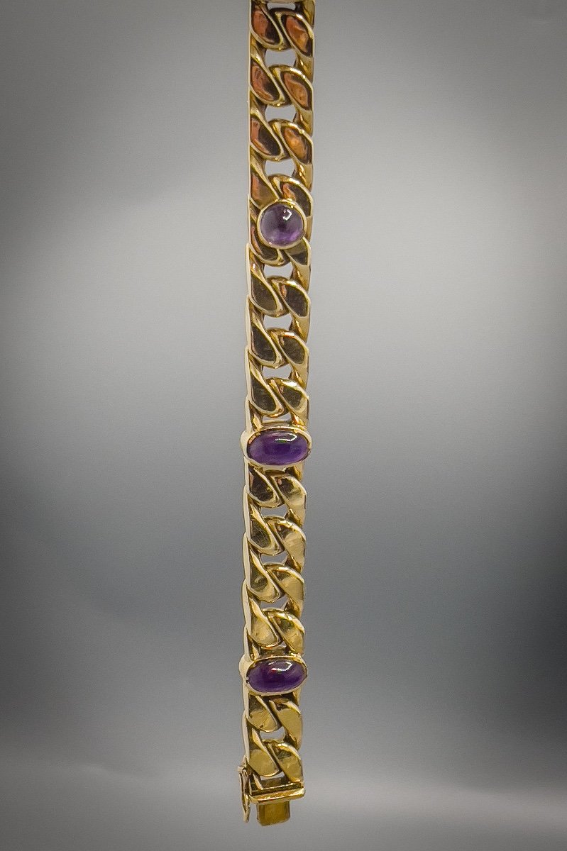 Vintage 18 K Gold Bracelet Set With Cabochon Amethysts-photo-3