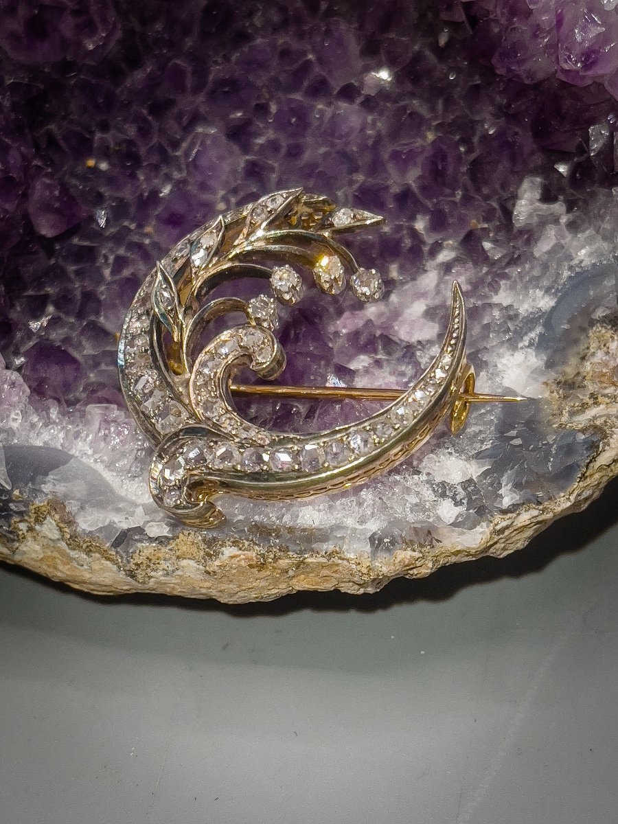 19th Brooch In Gold Silver And Set With Diamonds-photo-2