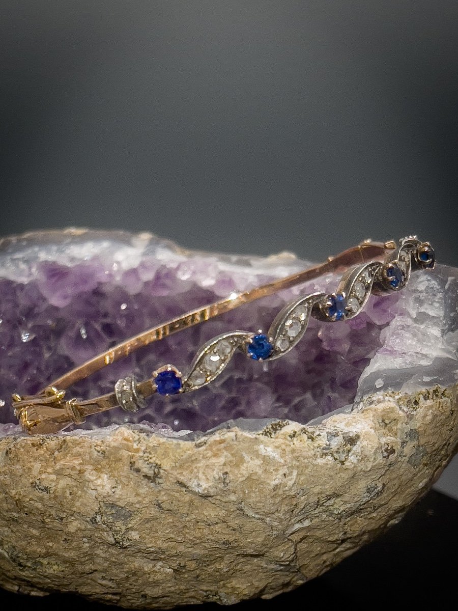 Belle Epoque Bracelet In 18 K Gold And Silver Set With Rose-cut Diamonds And Sapphires-photo-3