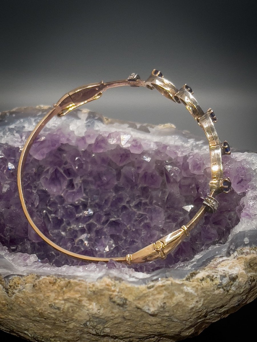 Belle Epoque Bracelet In 18 K Gold And Silver Set With Rose-cut Diamonds And Sapphires-photo-4