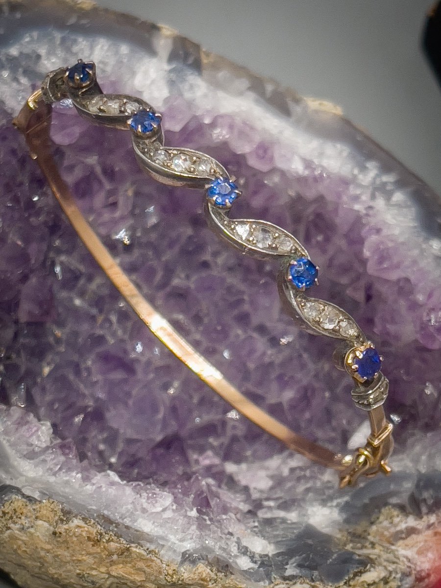 Belle Epoque Bracelet In 18 K Gold And Silver Set With Rose-cut Diamonds And Sapphires-photo-3