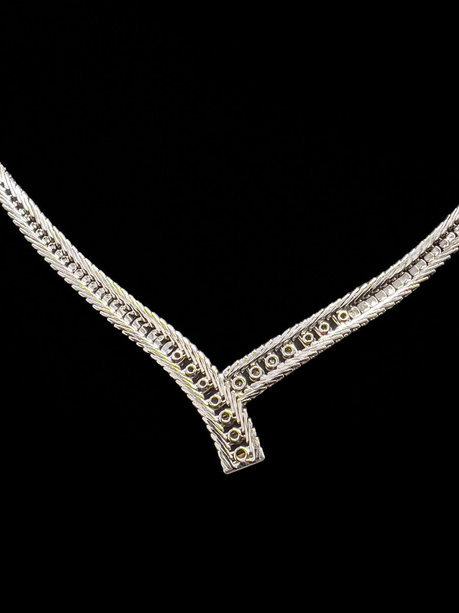 Vintage Necklace 18 K White Gold Set With Diamonds-photo-2