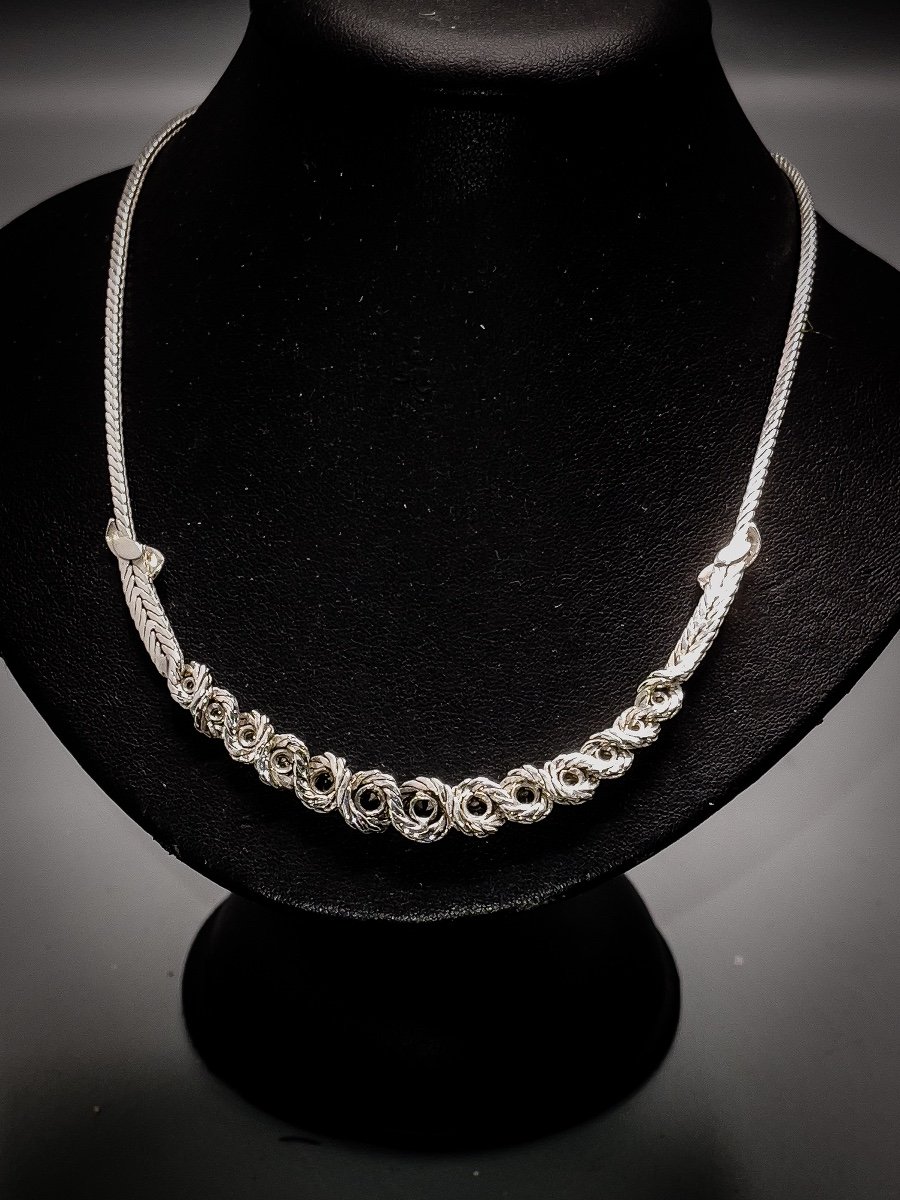 Vintage 80s Necklace In 18k White Gold-photo-4