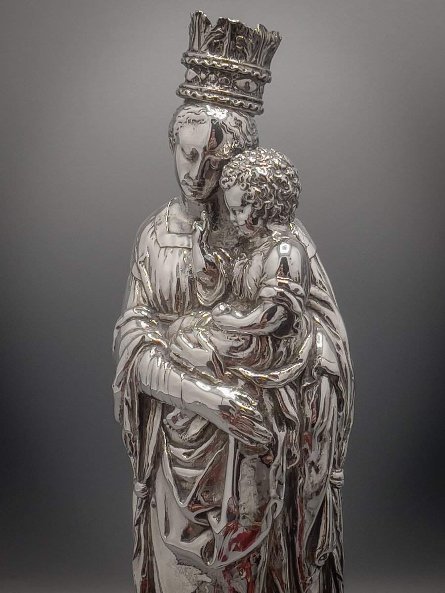 Vierge Couronnée à L’enfant En Argent Massif ,18 eme-photo-4