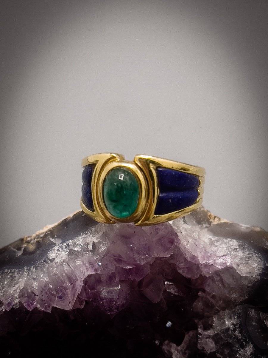 Bague Vintage En Or Jaune 18k, Sertie D’une émeraude-photo-2