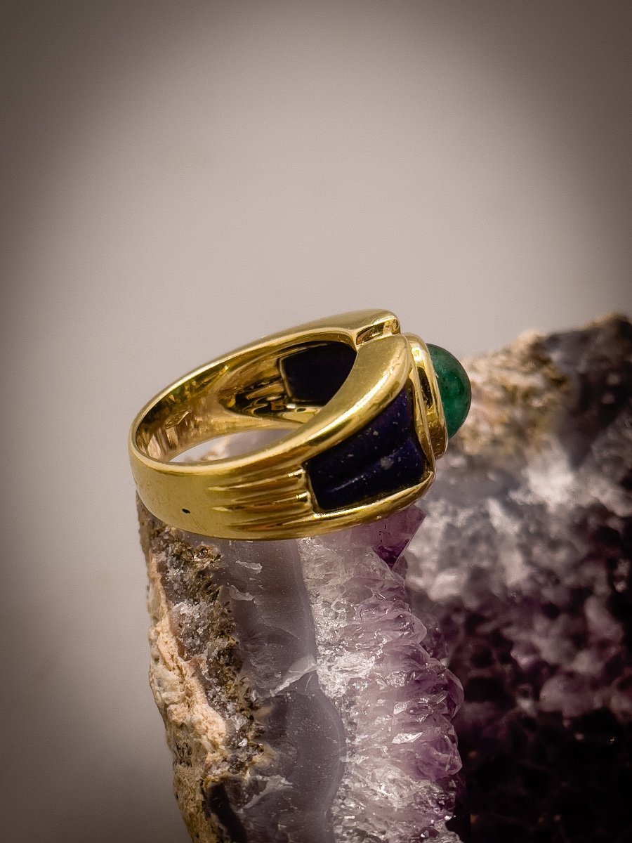 Bague Vintage En Or Jaune 18k, Sertie D’une émeraude-photo-3