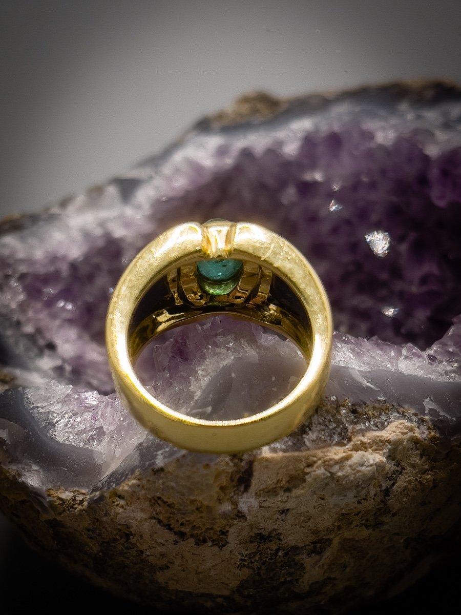 Bague Vintage En Or Jaune 18k, Sertie D’une émeraude-photo-4