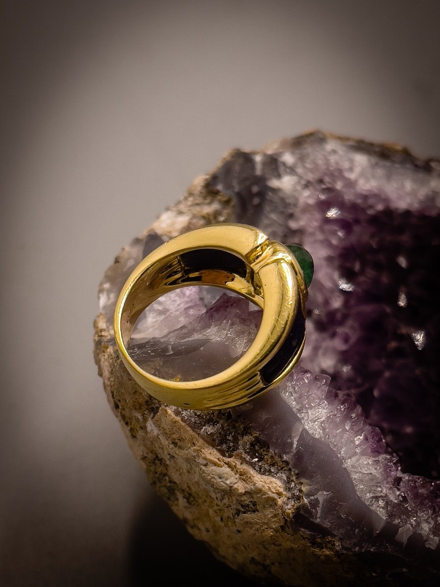 Bague Vintage En Or Jaune 18k, Sertie D’une émeraude-photo-2