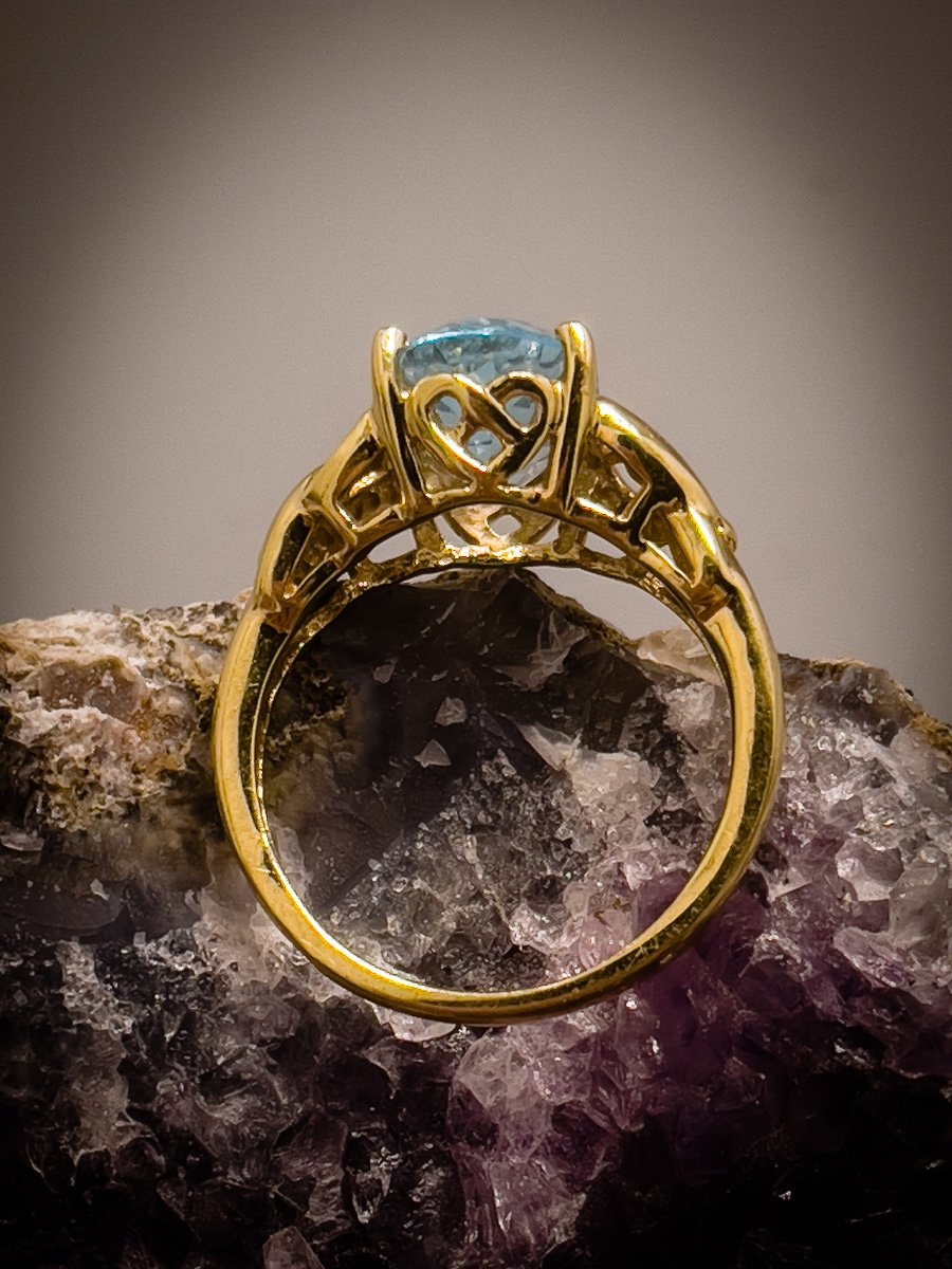 Bague Vintage En Or Jaune 18k, Sertie D’une Aigue-marine-photo-1