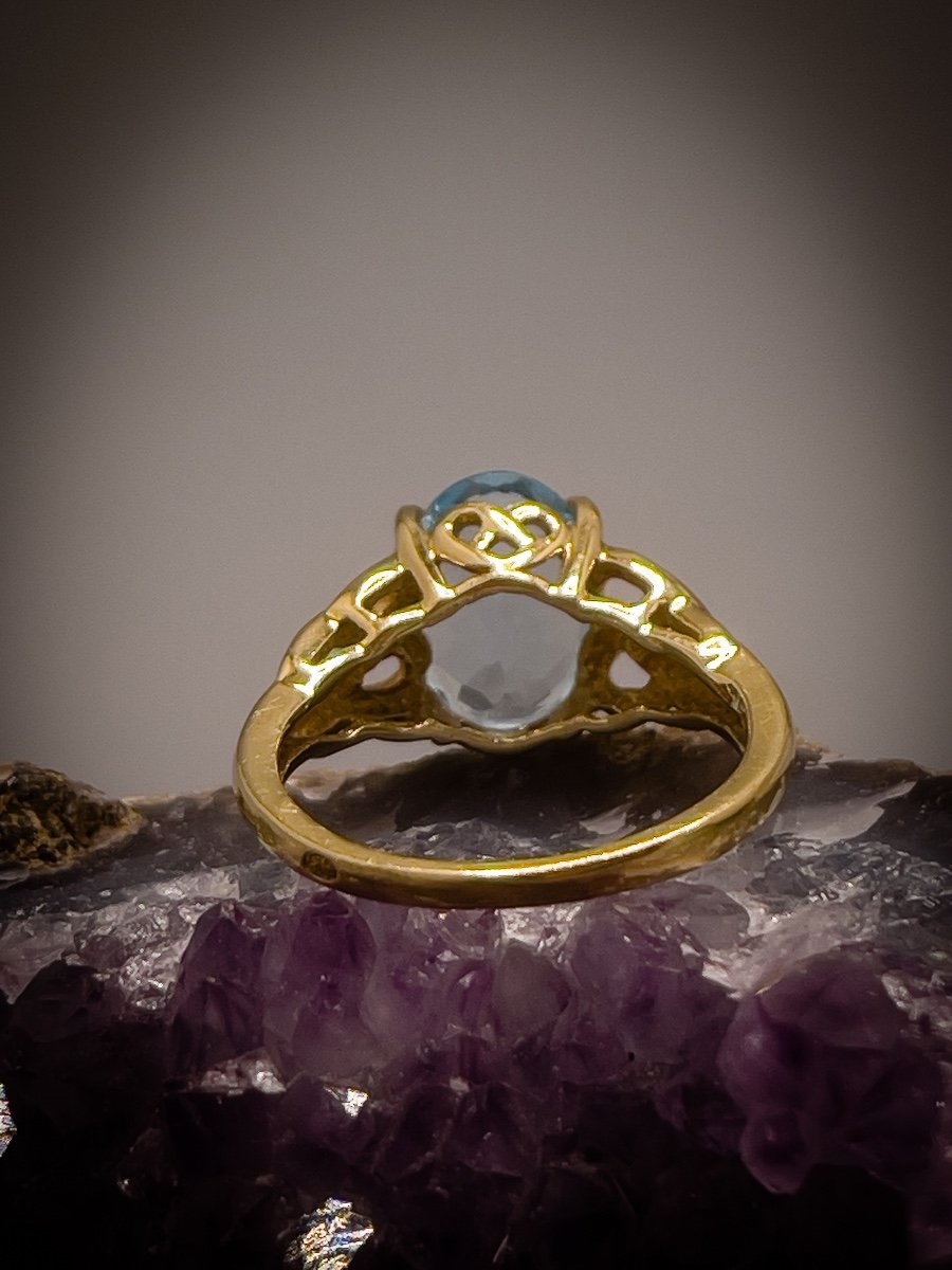 Bague Vintage En Or Jaune 18k, Sertie D’une Aigue-marine-photo-2