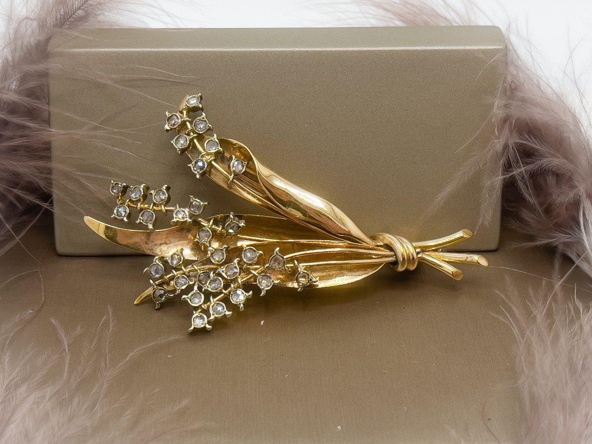 Ravissante Broche En Or 18 Carats De Type «bouquet»-photo-2