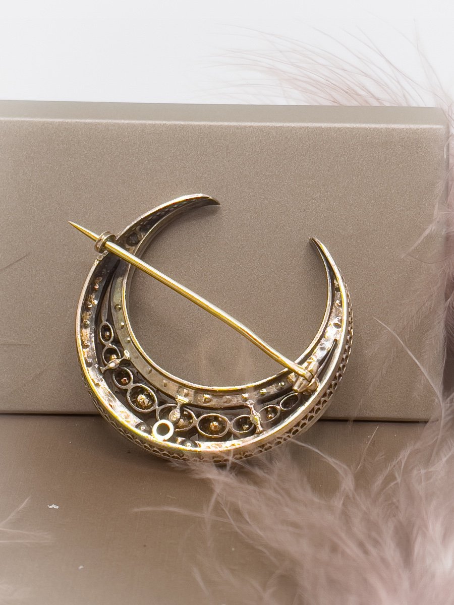 Broche De « lune De Miel » En Or Argent Et Diamants -photo-4