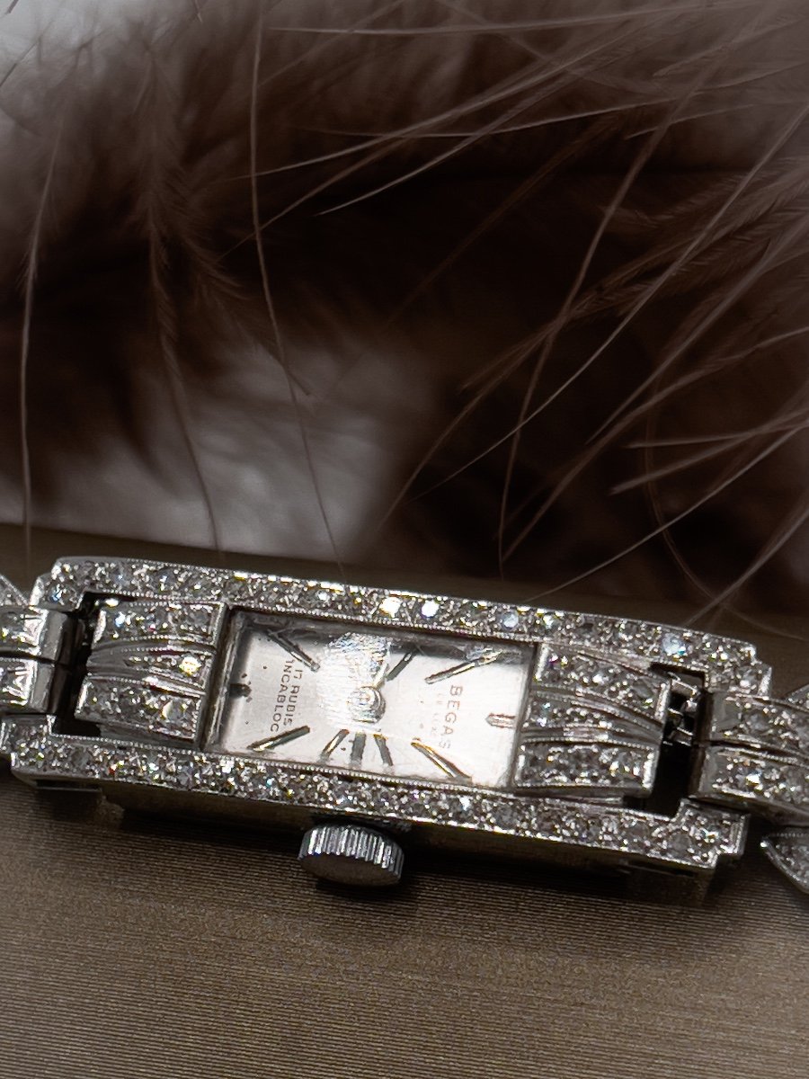 Superb Art Deco Platinum Watch Set With 85 Diamonds-photo-3