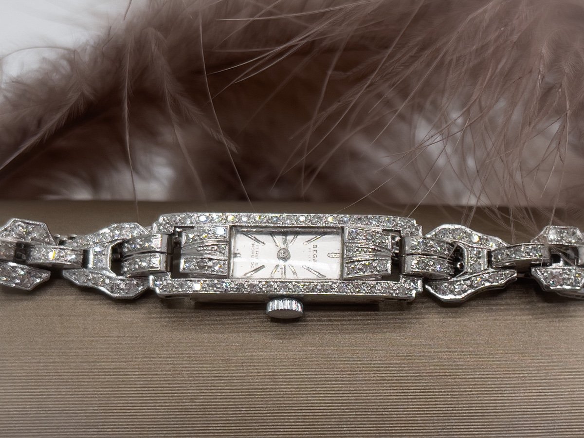 Superb Art Deco Platinum Watch Set With 85 Diamonds-photo-4