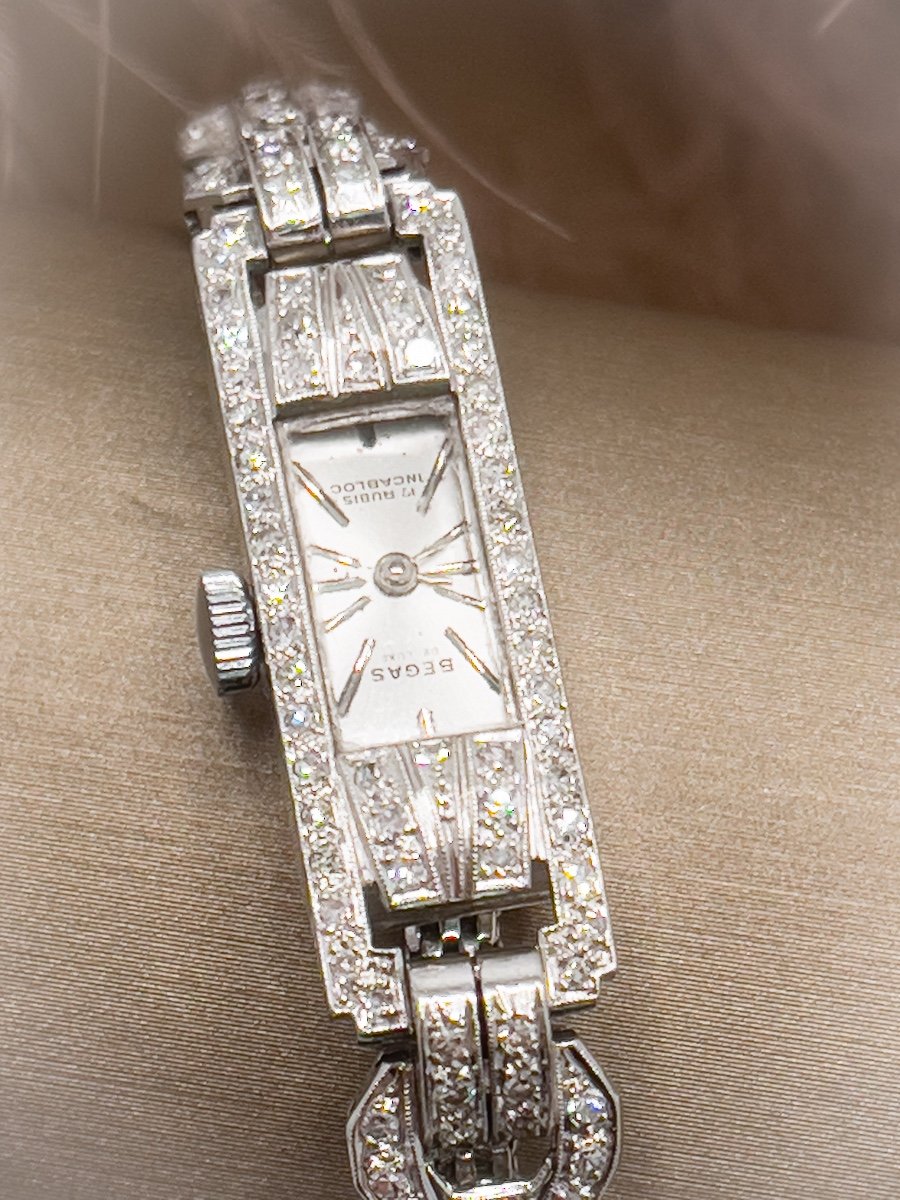 Superb Art Deco Platinum Watch Set With 85 Diamonds-photo-4