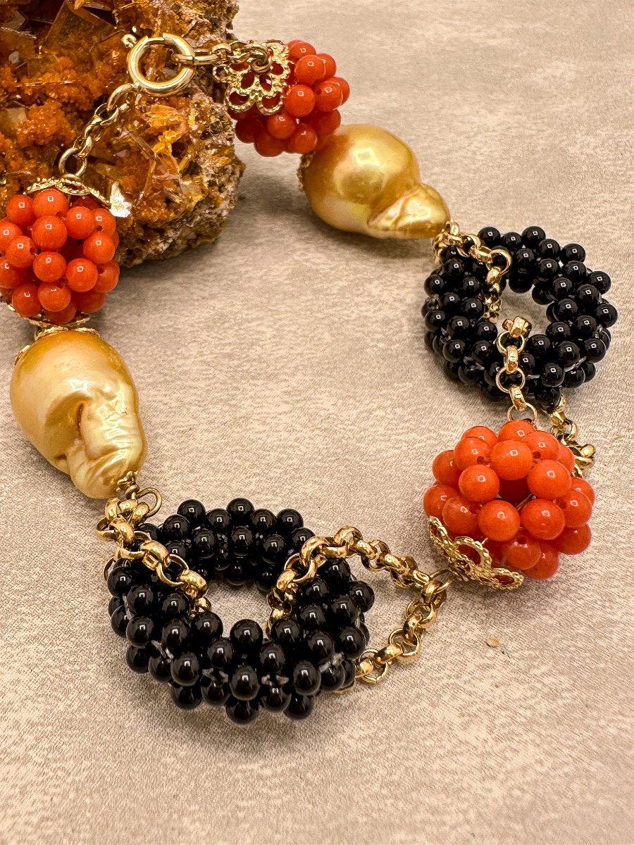 Bracelet Onyx, Corail Et Perles-photo-2