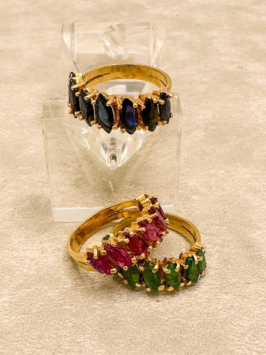 Trio Of Sapphire, Ruby And Emerald Rings-photo-2