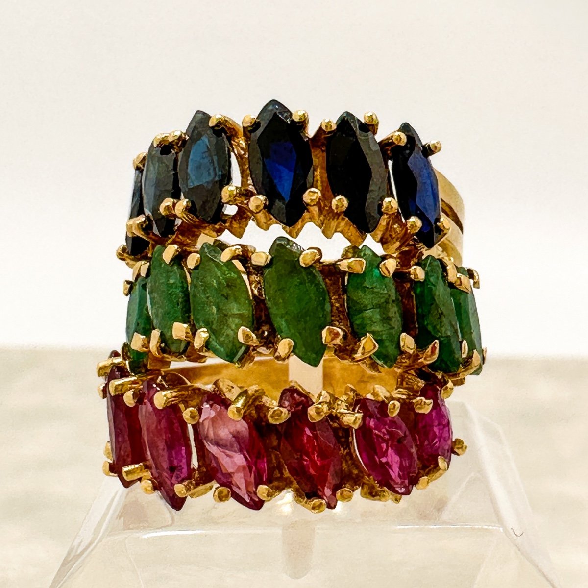 Trio Of Sapphire, Ruby And Emerald Rings