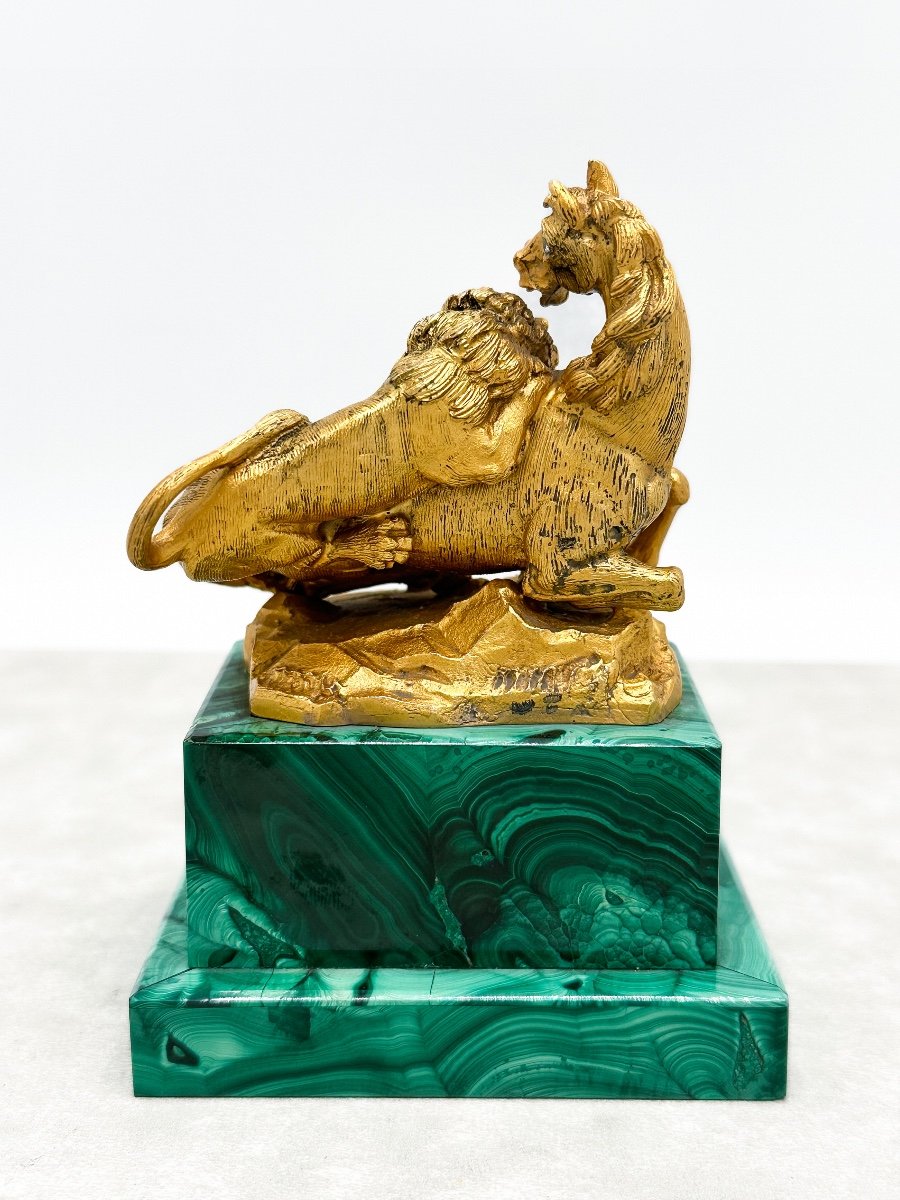 Sculpture En Vermeil (argent 800/1000)  Yeux Sertis De Diamants Socle Malachite -photo-2