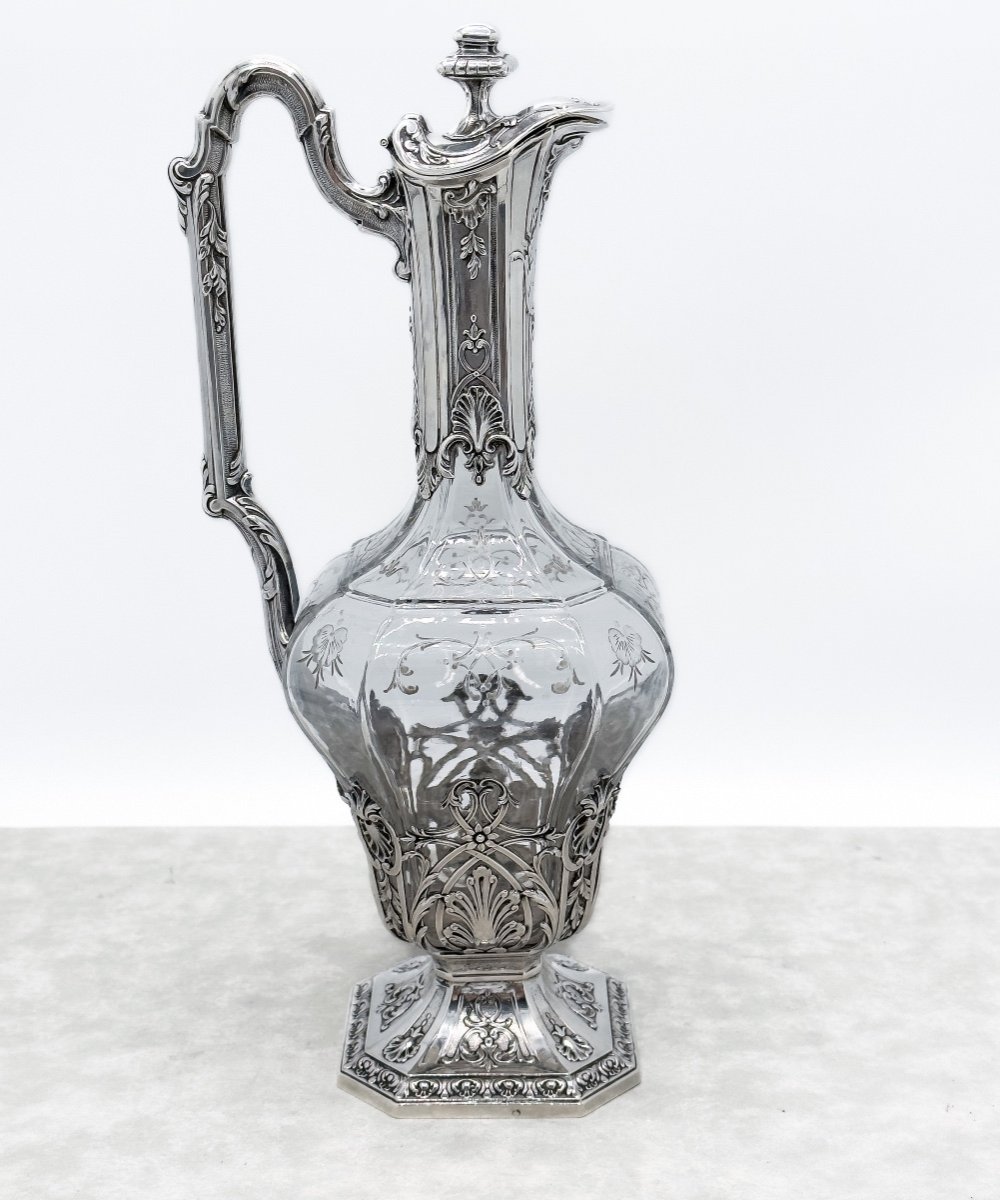 Victor Boivin, Carafe à Vin En Cristal Taillé Et Argent