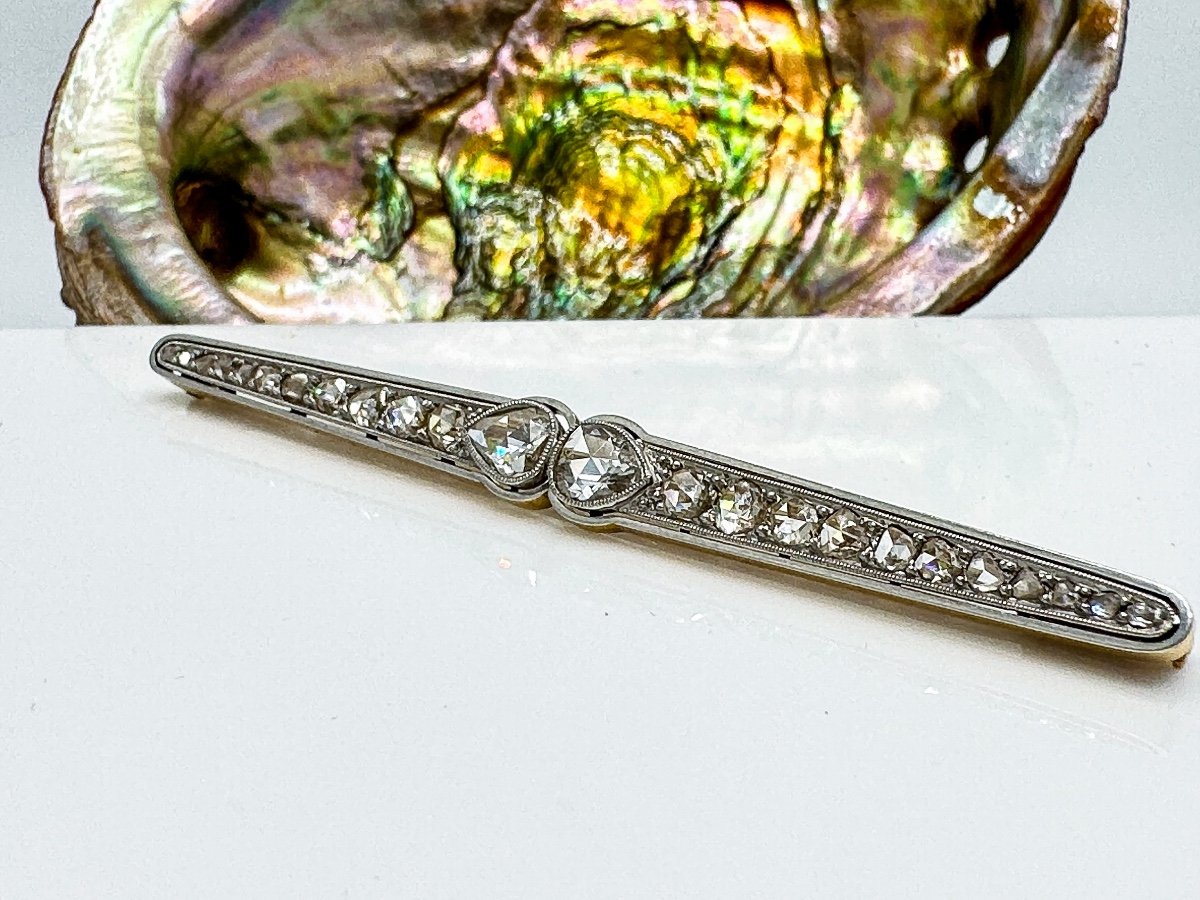 Art Deco Barette Brooch In White And Yellow Gold Set With Old Cut Diamonds-photo-4