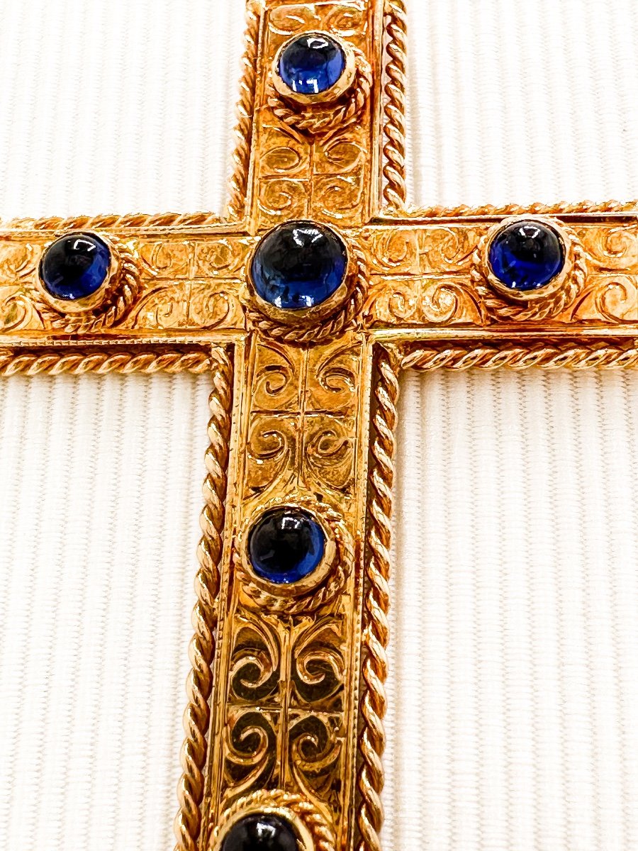 18k Gold Cross Set With Sapphire Cabochons-photo-3