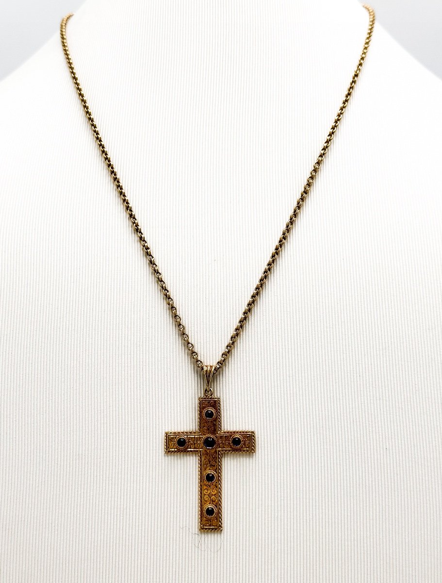 18k Gold Cross Set With Sapphire Cabochons-photo-2