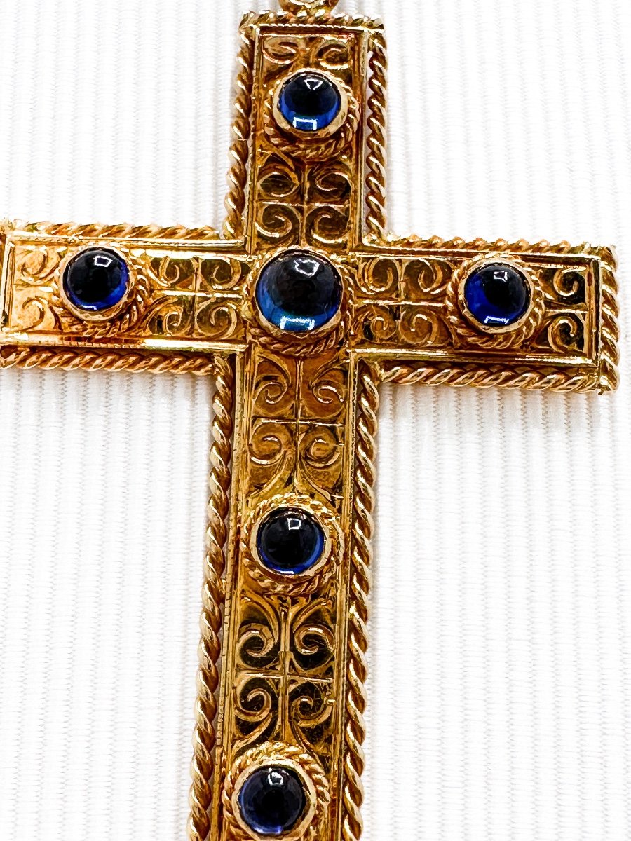 18k Gold Cross Set With Sapphire Cabochons-photo-1