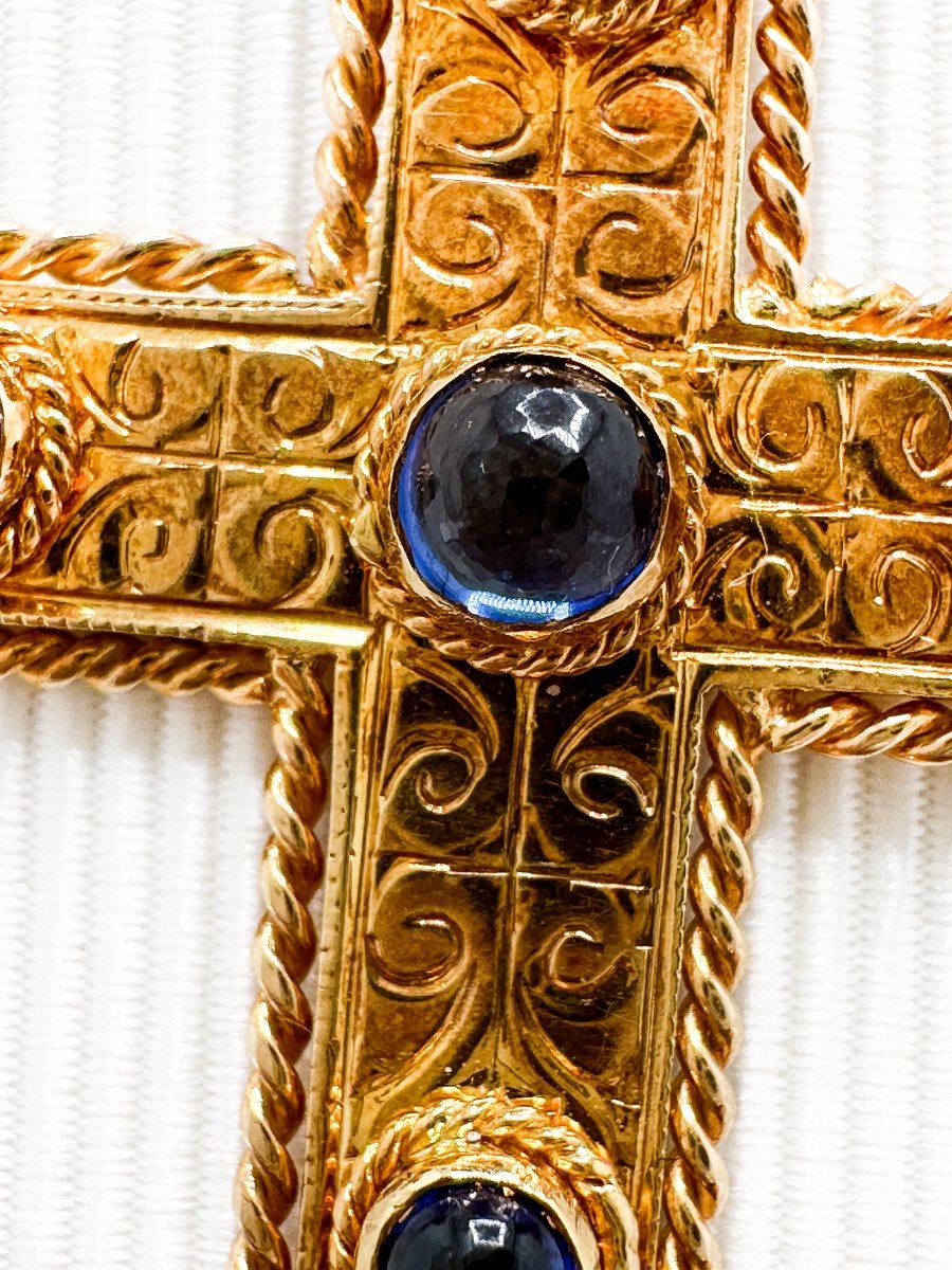 18k Gold Cross Set With Sapphire Cabochons-photo-2