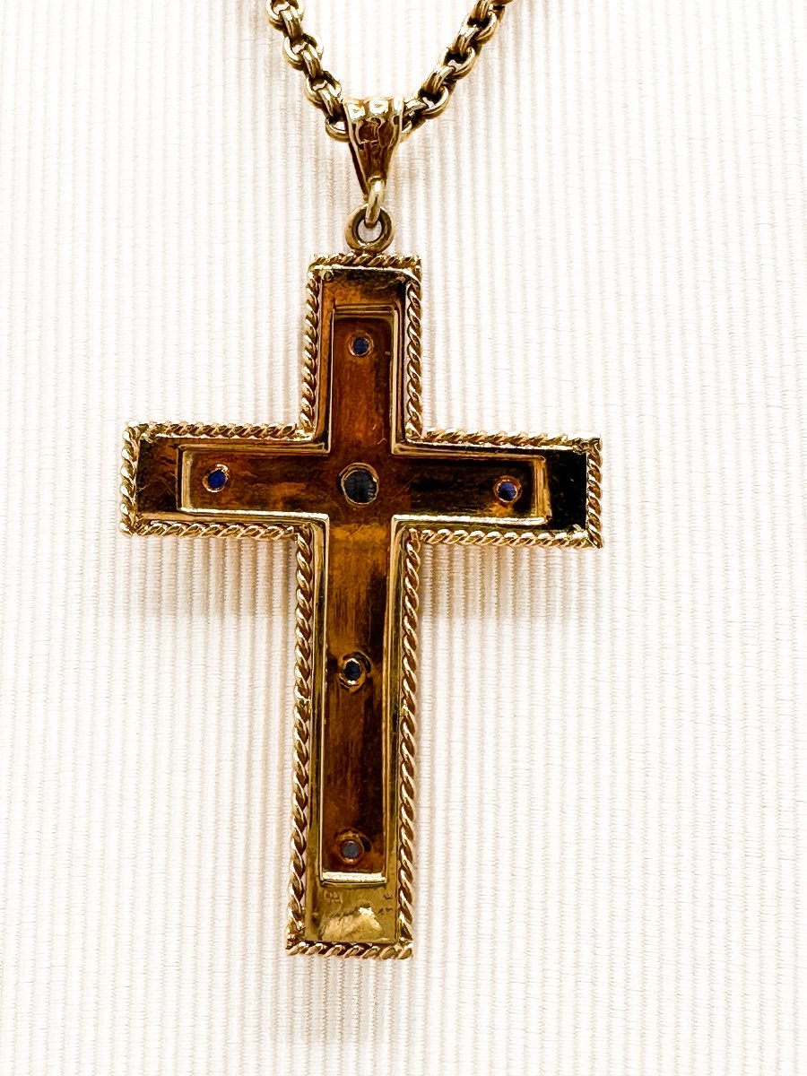 18k Gold Cross Set With Sapphire Cabochons-photo-5