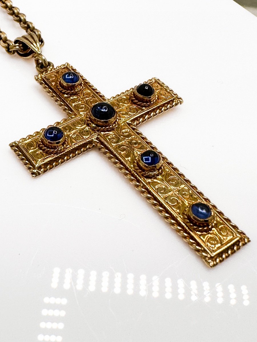 18k Gold Cross Set With Sapphire Cabochons-photo-7