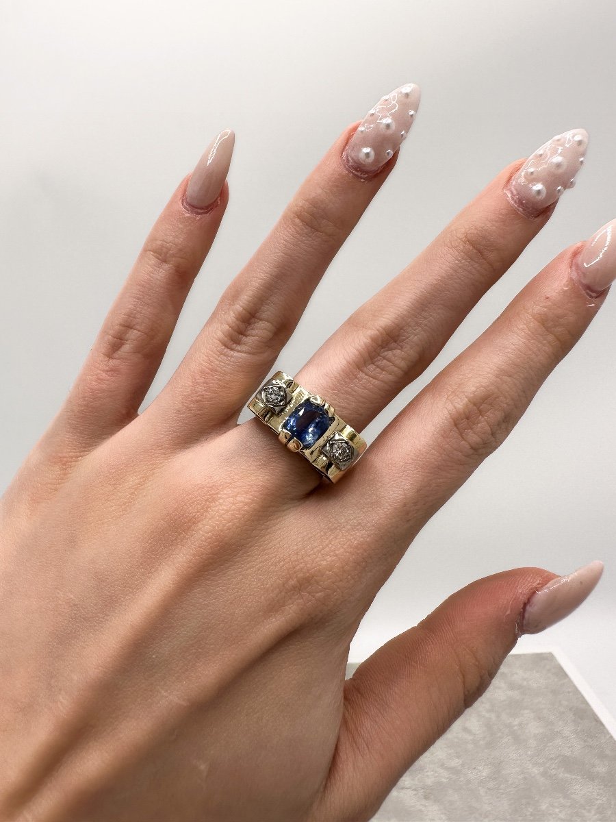 Sapphire And Diamond Tank Ring-photo-3