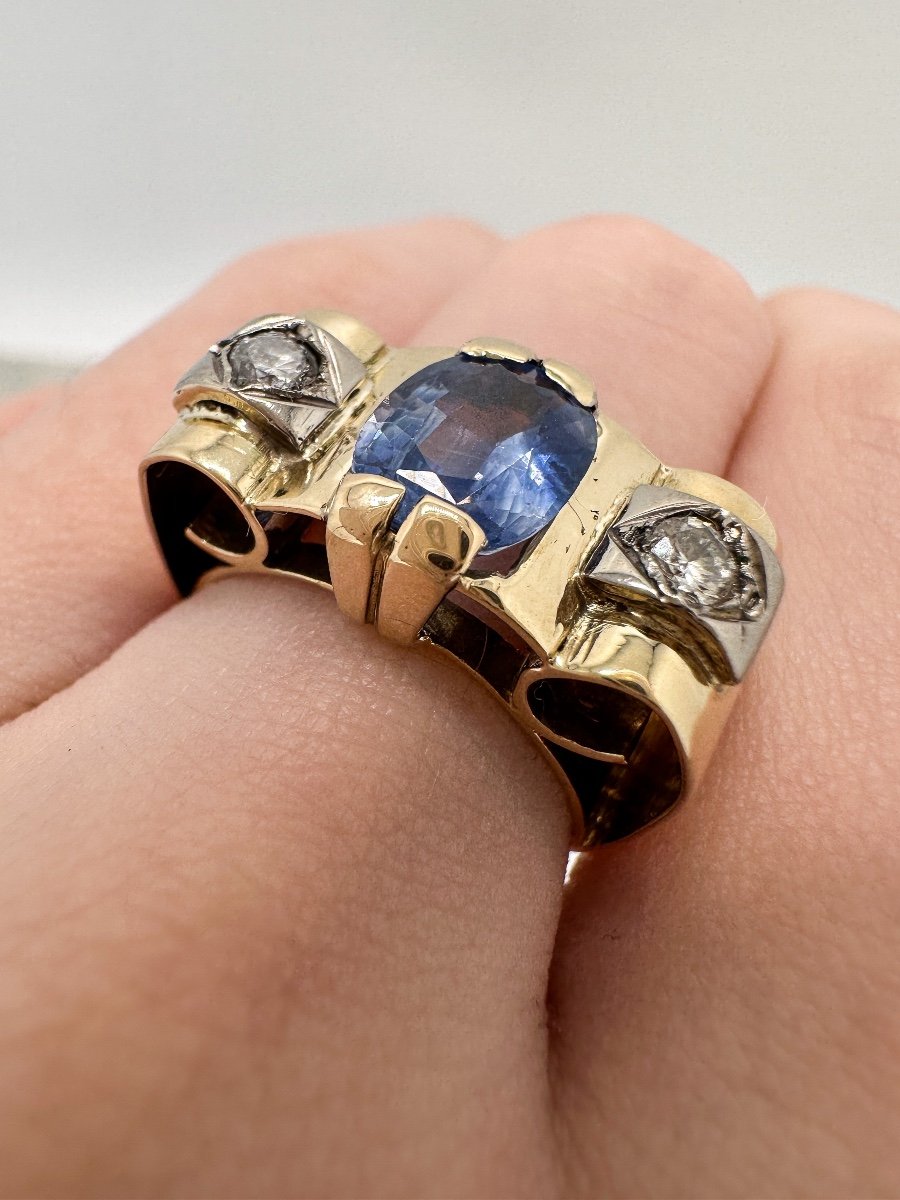 Sapphire And Diamond Tank Ring-photo-4