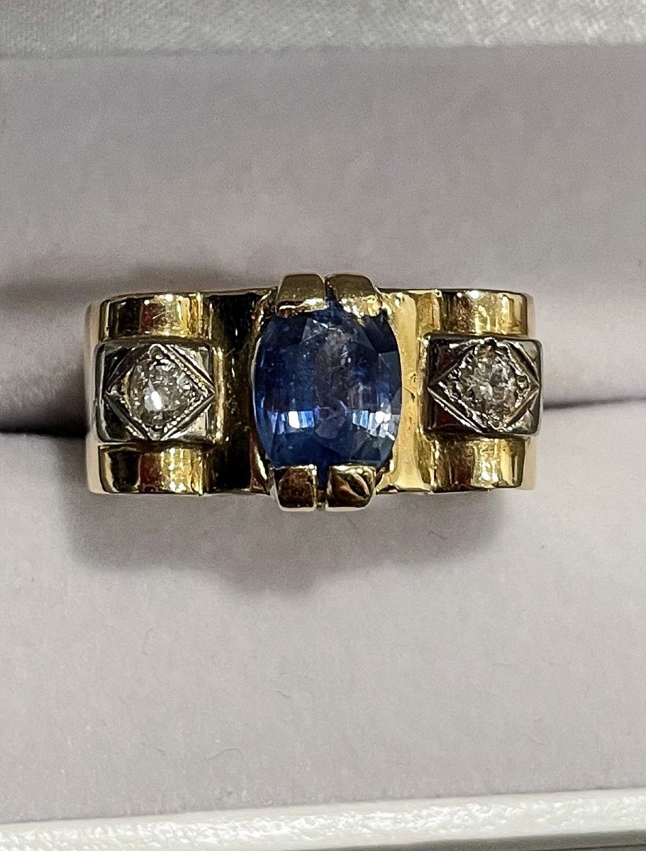 Sapphire And Diamond Tank Ring-photo-6