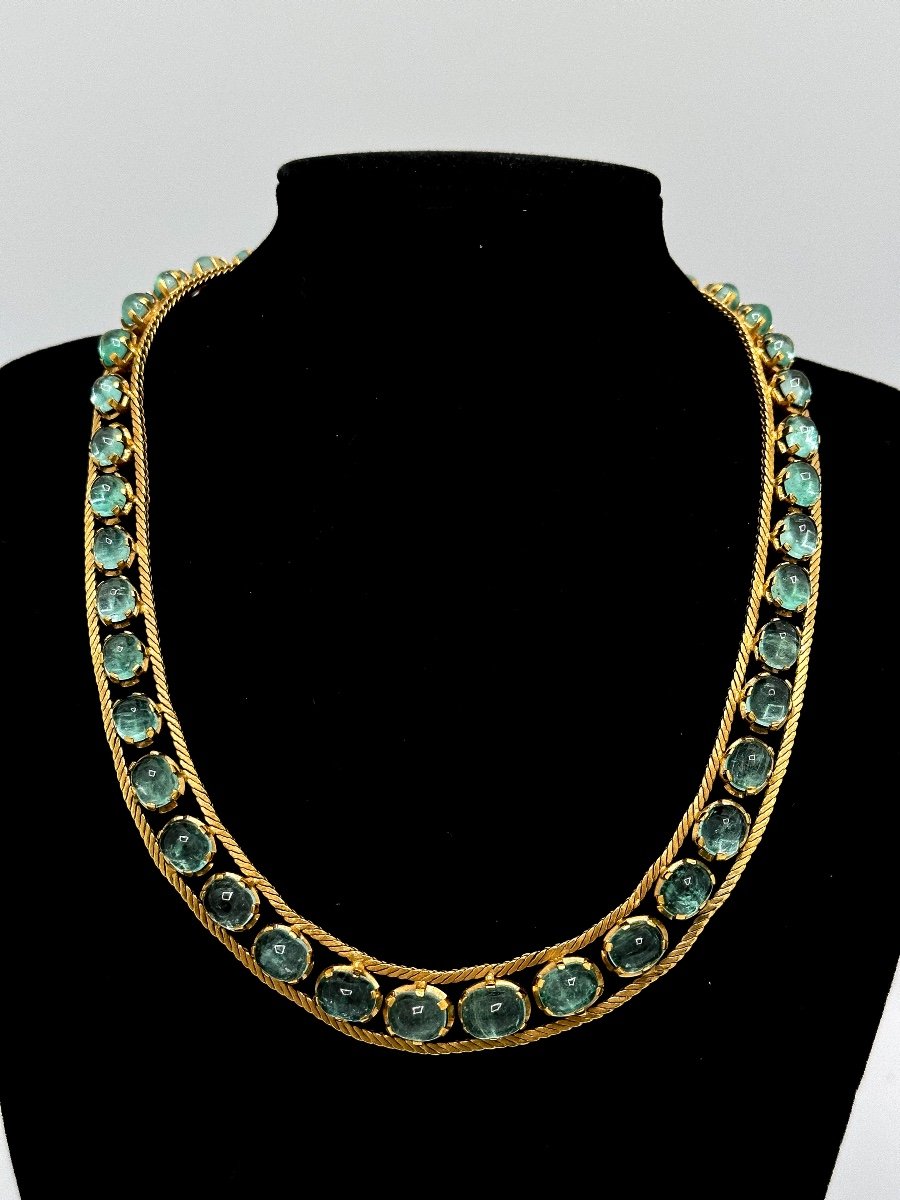 Necklace In 18k Yellow Gold Set With Emeralds-photo-2