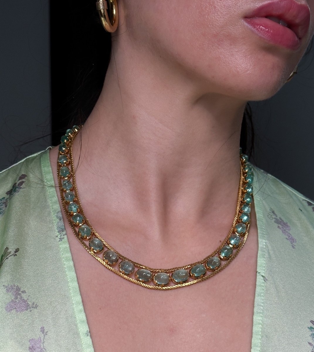 Necklace In 18k Yellow Gold Set With Emeralds-photo-6