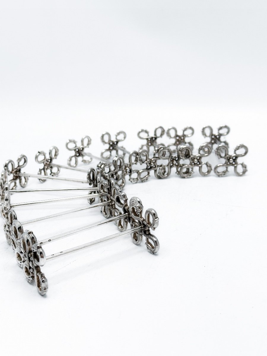 Series Of 12 Knife Holders In 834/1000 Sterling Silver-photo-3