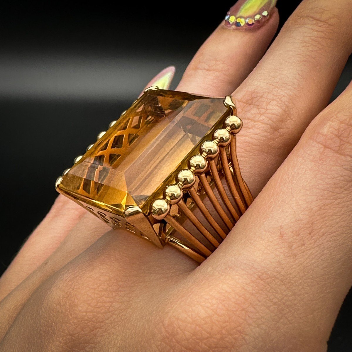 Cocktail Ring In 18k Yellow Gold, Set With An Important Citrine-photo-4